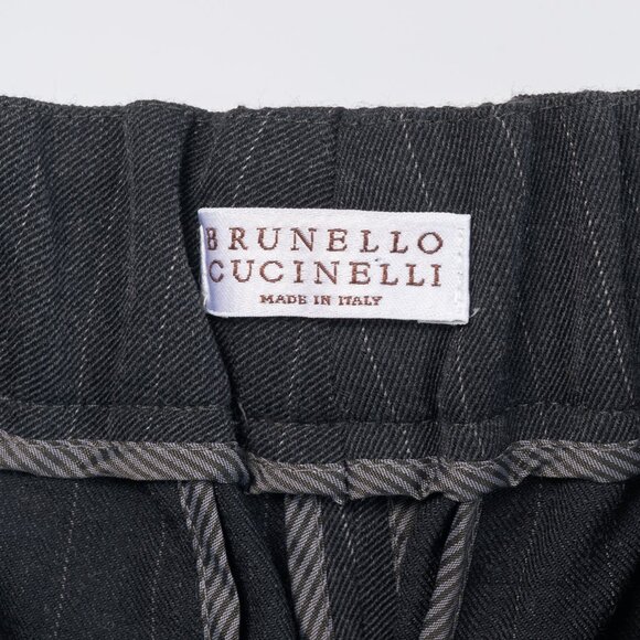 Brunello Cucinelli Grey Wool-Blend Pinstripe Knee-Detail Trousers - Picture 10 of 14